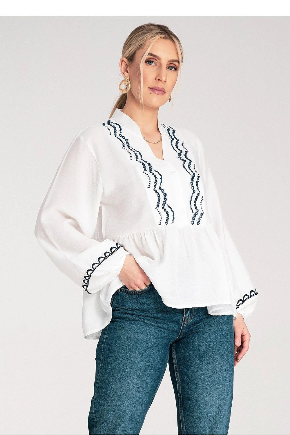 Figl Blouse - Soft 85% Viscose and 15% Nylon Blend for Comfort, EU S/M Sizes, Length 61cm by Figl