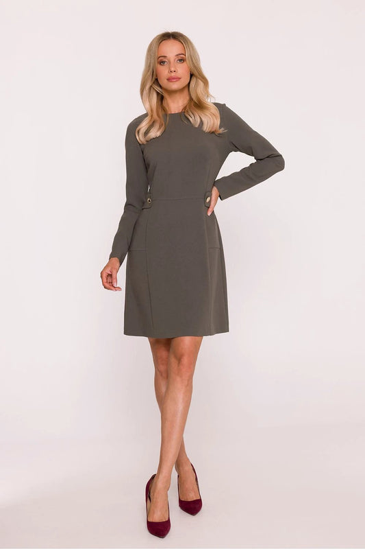 Stylove Daydress - Elegant Long Sleeve Dress with Soft Fabric, Fitted Waist and Golden Buttons for Timeless Style by Stylove