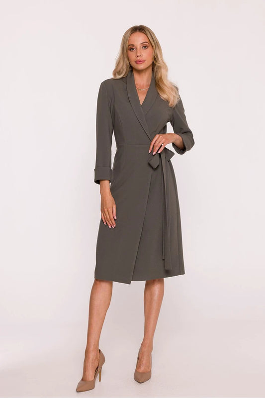 Stylove Daydress - Elegant Women's Wrap-Around Dress with V-Neck, 7/8 Sleeves and Tie Belt for Everyday Wear by Stylove