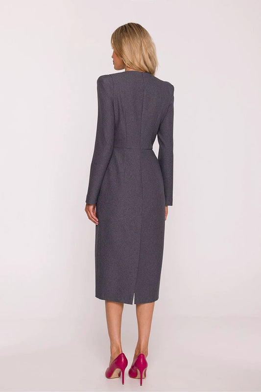 Stylove Daydress - Elegant Fitted Pencil Dress with Round Neckline and Long Sleeves by Stylove