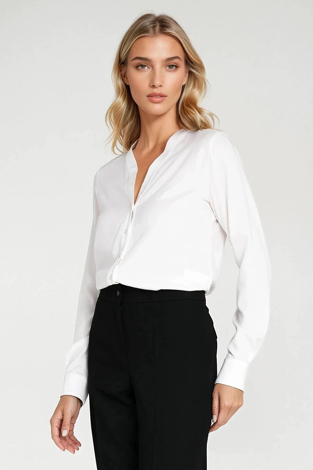 Nife Elegant Women's Long Sleeve Blouse - Breathable Viscose Fabric with Slimming V-Neckline by Nife