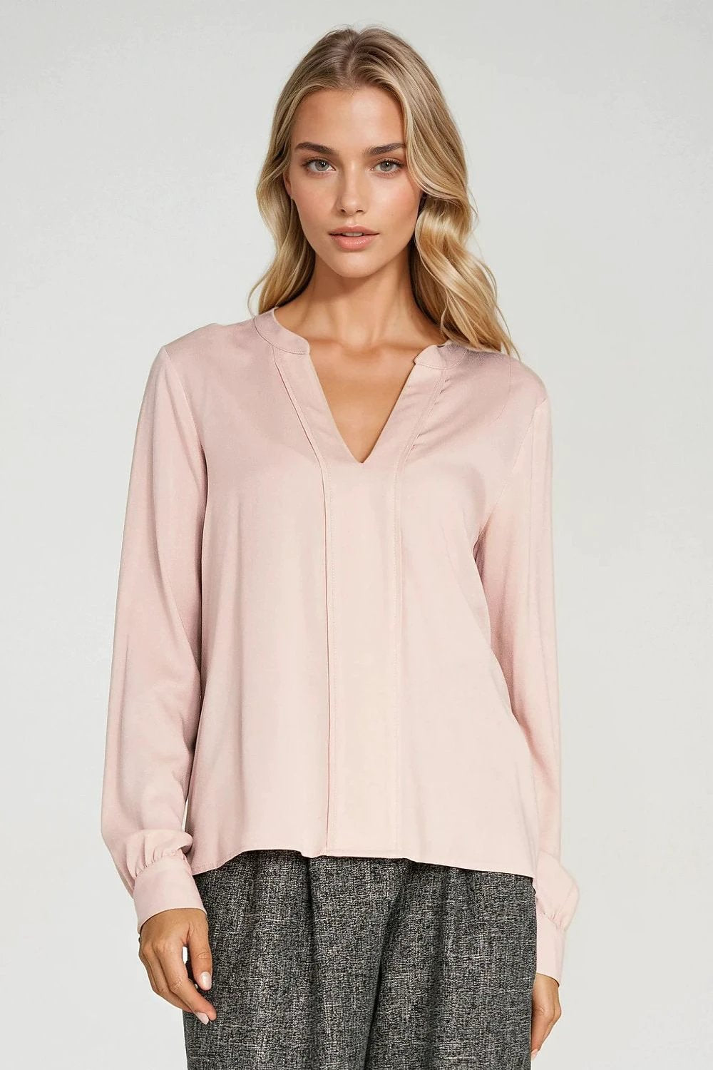 Nife Elegant Women's V-Neck Blouse - Lightweight Breathable Viscose for Slimming Silhouette and Comfort by Nife