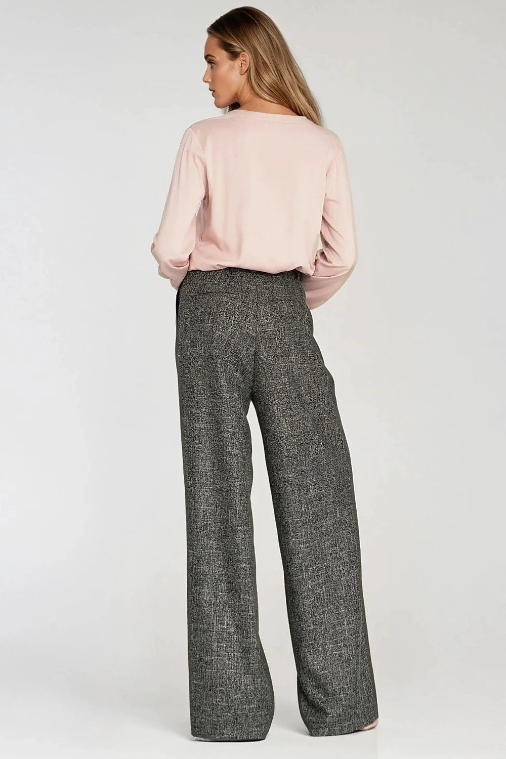 Nife Women's Elegant Wide Leg Trousers - Relaxed Fit with High Waist and Stylish Melange Texture for Comfort by Nife