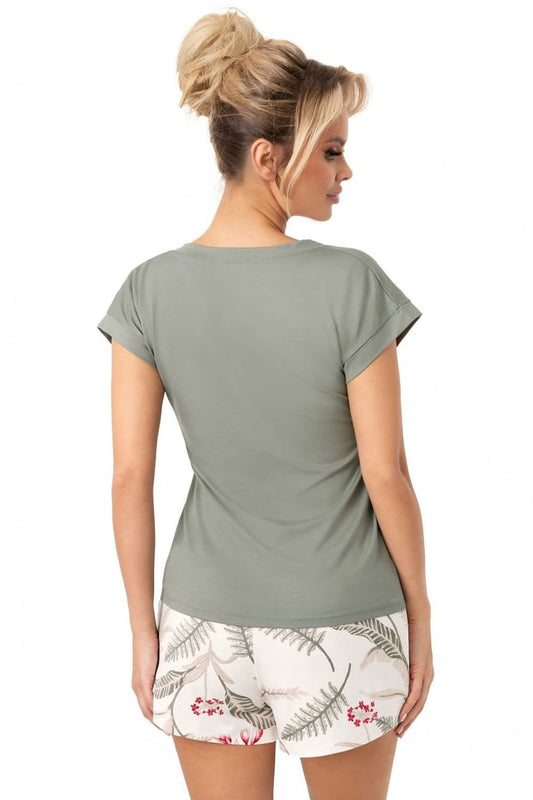 Donna Light Feminine Women's Pajamas - Comfortable Short Sleeve Blouse and Printed Shorts for Warm Days by Donna