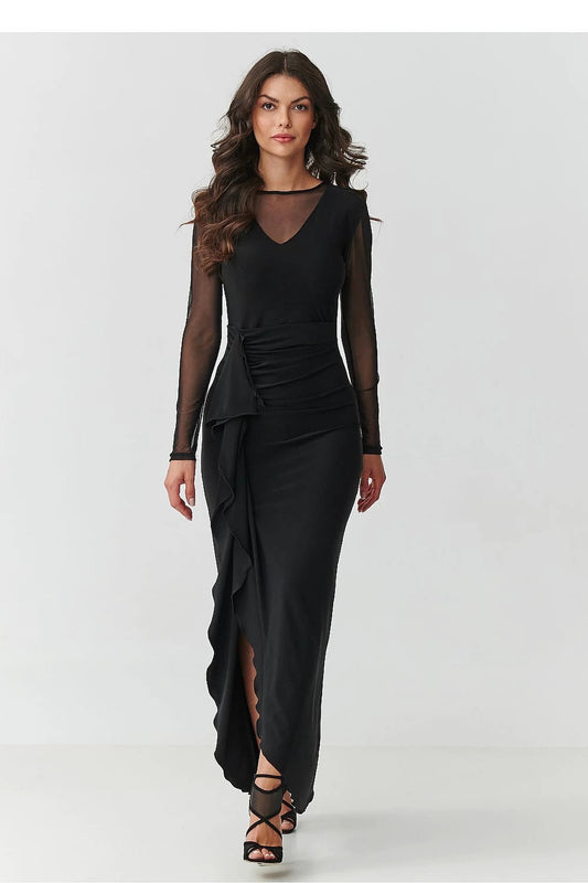 Makadamia Women's Long Black Dress - Elegant Floor-Length Maxi for Special Occasions and Slimming Silhouette by Makadamia