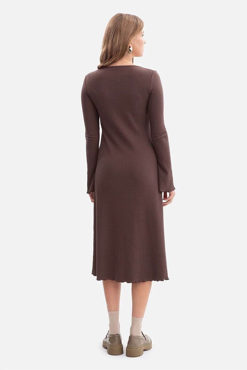 BeWear Daydress Ribbed Knit Dress With Round Neckline And Long Sleeves - Comfortable Soft Fabric by BeWear