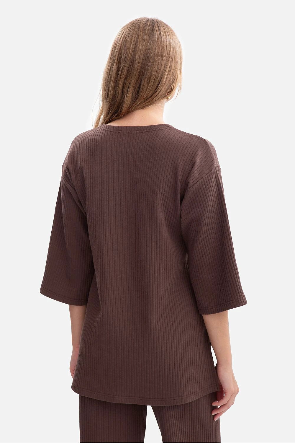 BeWear Women's Ribbed Blouse Round Neck Pullover Top - Elastic Comfortable Fabric for Casual Wear by BeWear