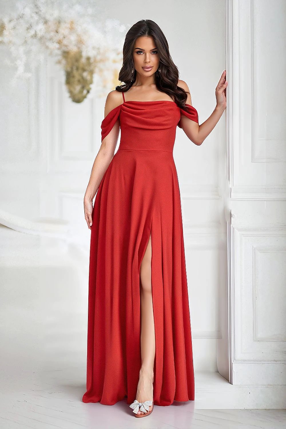 Bicotone Long Dress - Fitted Top for Waist Definition and Flowing Skirt with Slit by Bicotone