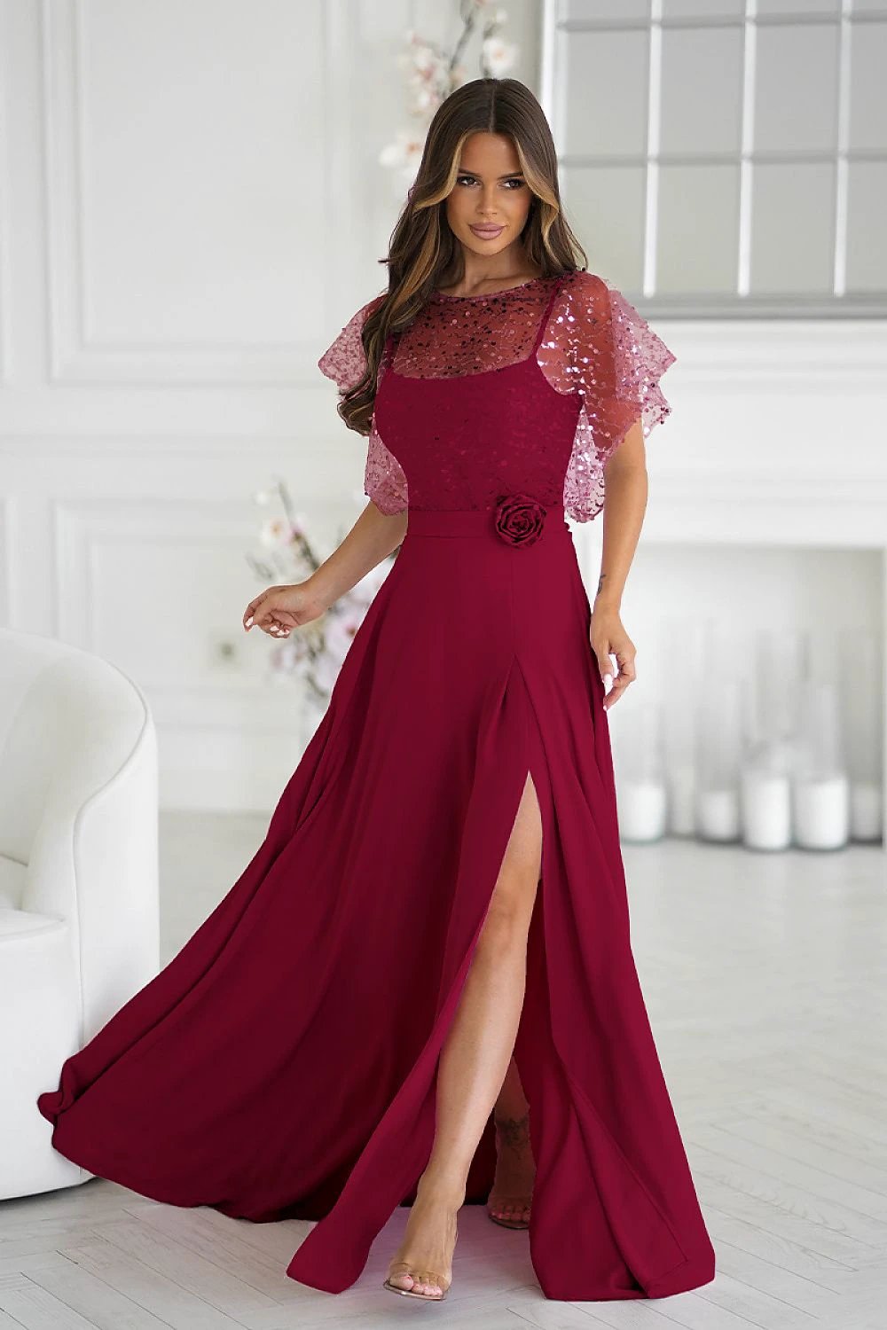 Bicotone Long Dress - Elegant Lightweight Evening Wear With Sequin Bolero For Occasions by Bicotone