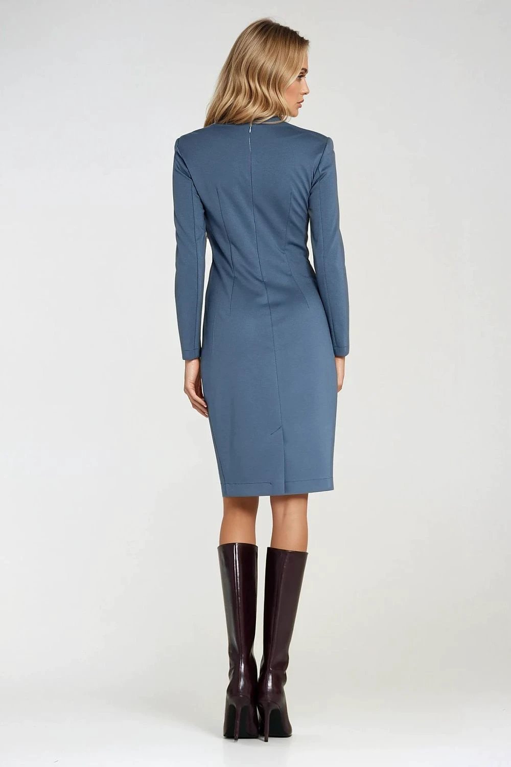Nife Daydress - Soft Stretchy Knit Fabric Fitted Women's Dress with V-Neckline, Long Sleeves, and Pencil Bottom by Nife