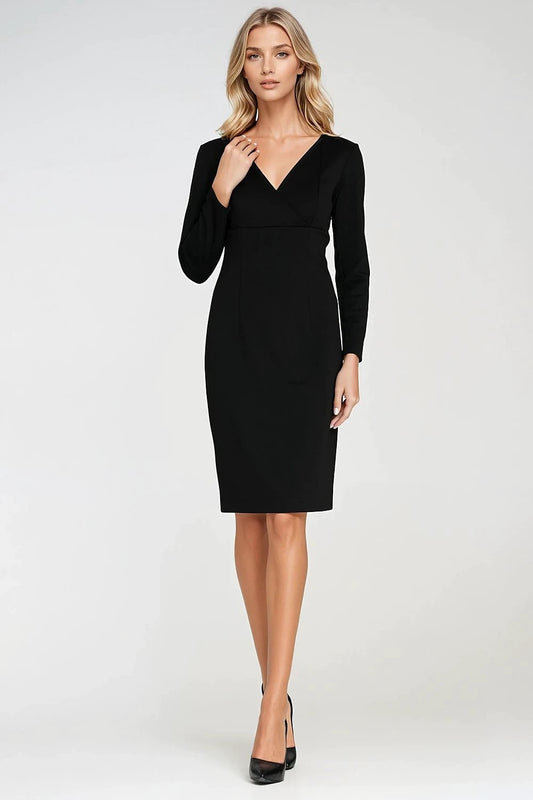Nife Daydress - Elegant Fitted Knit Dress with V-Neckline, Long Sleeves and Soft Stretchy Fabric by Nife