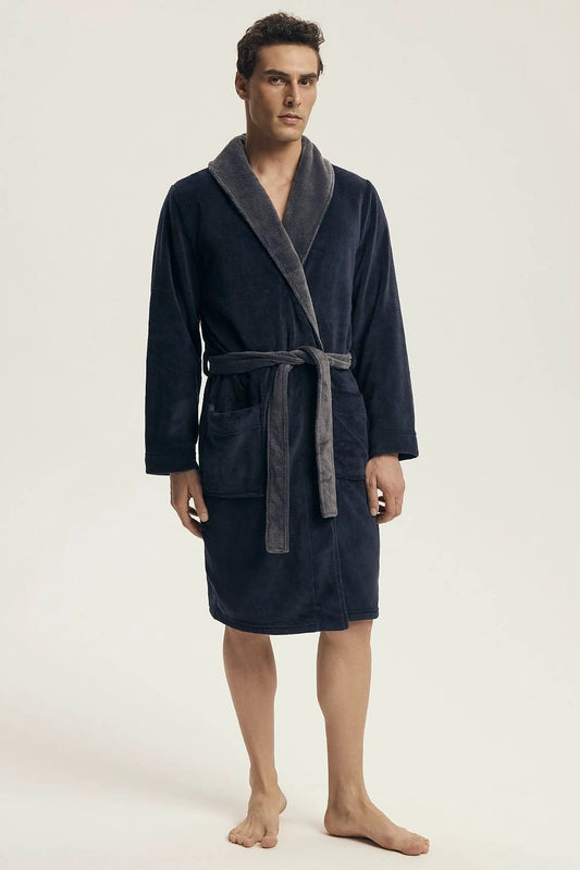 Henderson Elegant Men's Bathrobe - Loose Comfortable Cut, Smooth Fabric, Elegant Collar, Pockets, and Belt Tie for Perfect Fit by Henderson
