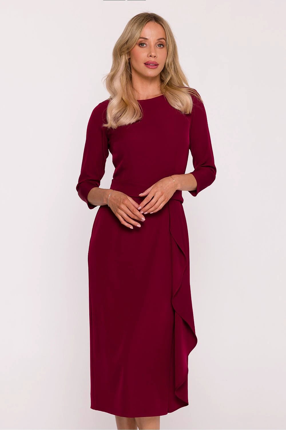 Stylove Evening Dress - Elegant Cocktail Gown with Frill, Smooth Fabric and 3/4 Sleeves for Occasions by Stylove