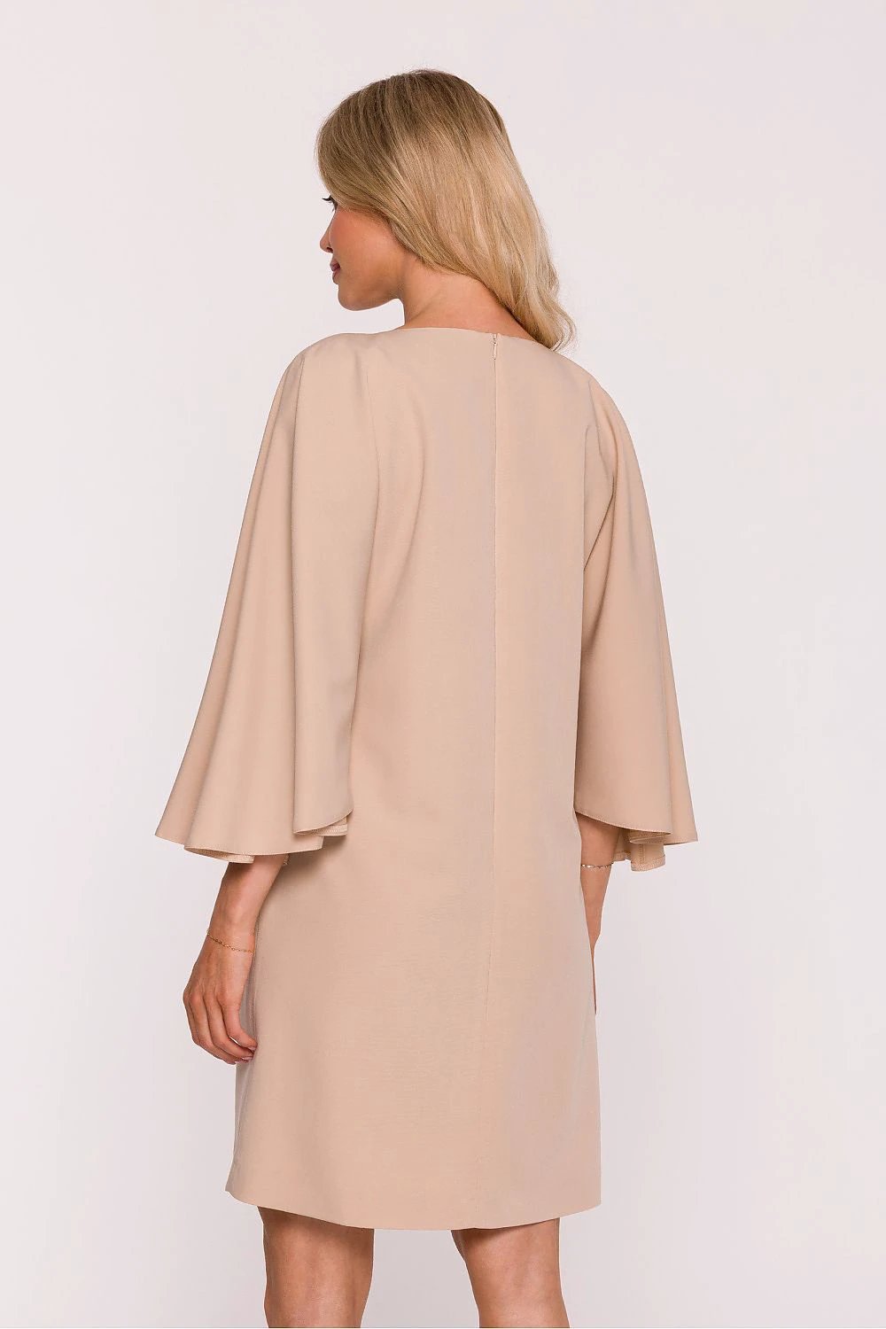 Stylove Daydress - Elegant Trapeze Dress With Wide 3/4 Bat Sleeves And Round Neckline by Stylove