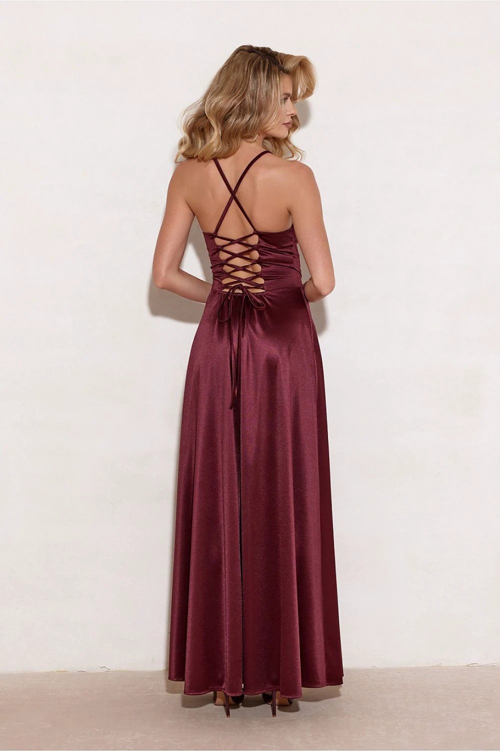 Roco Fashion Women's Long Gown - Flowy Red Evening Dress with Adjustable Lacing and Leg Slit by Roco Fashion
