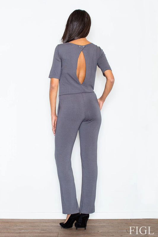 Figl Women's Jumpsuit - Breathable Viscose Fabric with Feminine Back Slit and Elastic Waistband by Figl