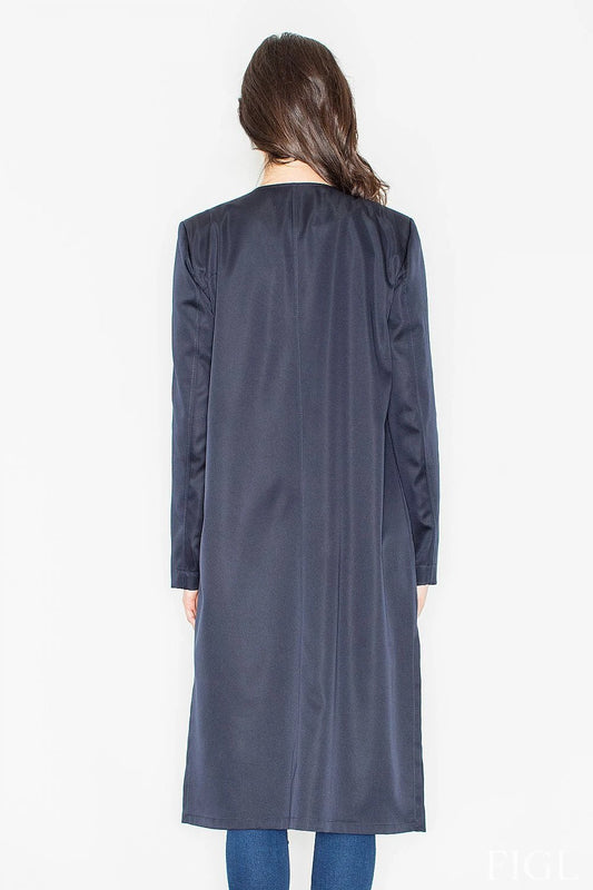 Figl Elegant Long Straight Cut Coat Model 50057 - Soft Knitwear with Side Pockets and Tied Waist Design by Figl