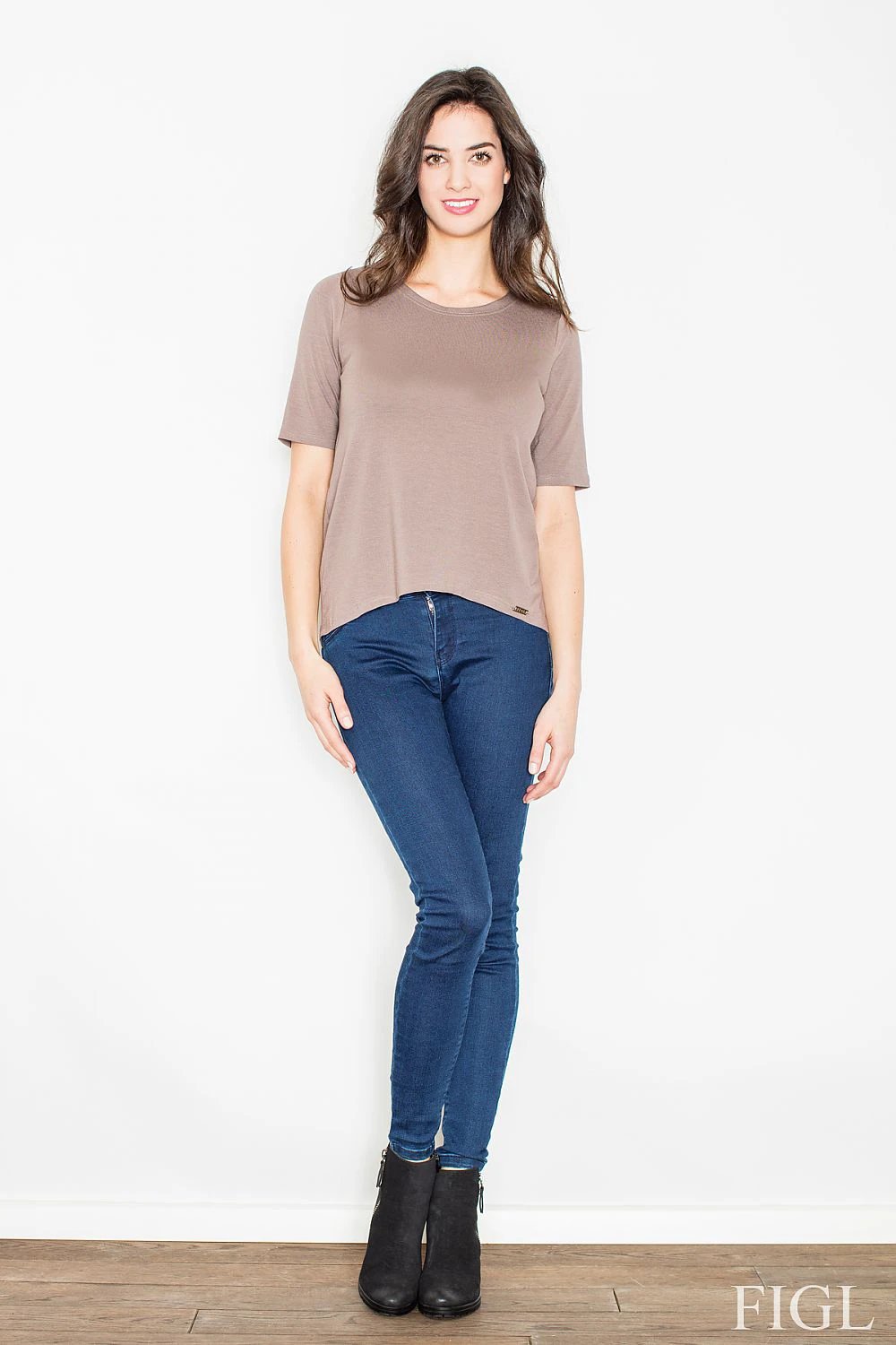 Figl Blouse Model 50061 - Elegant Asymmetrical Cut with Impressive Back Neckline by Figl