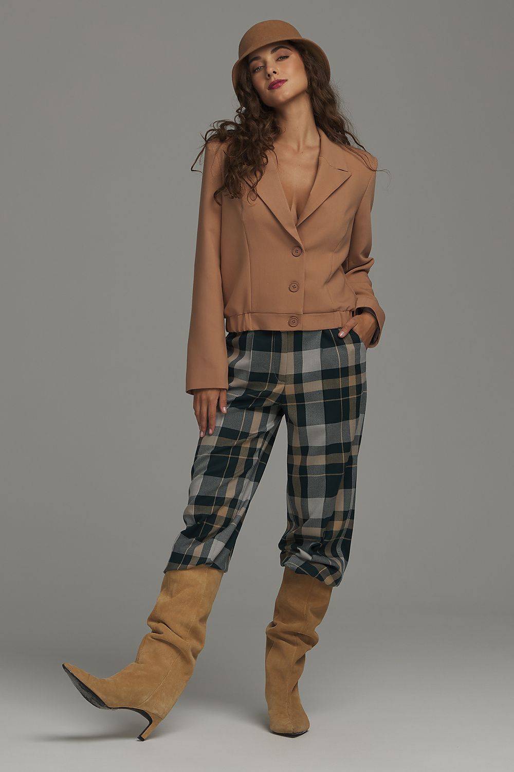 Checked High-Waist Straight-Leg Trousers — product view 4