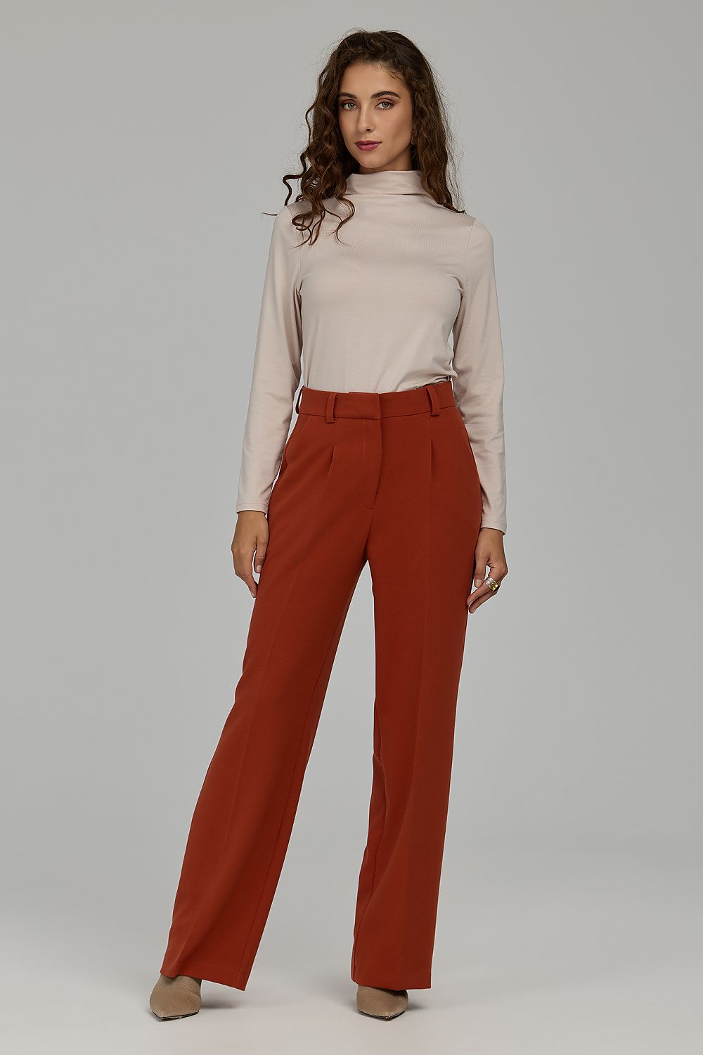 High-Waist Straight-Leg Trousers – Red — product view 4