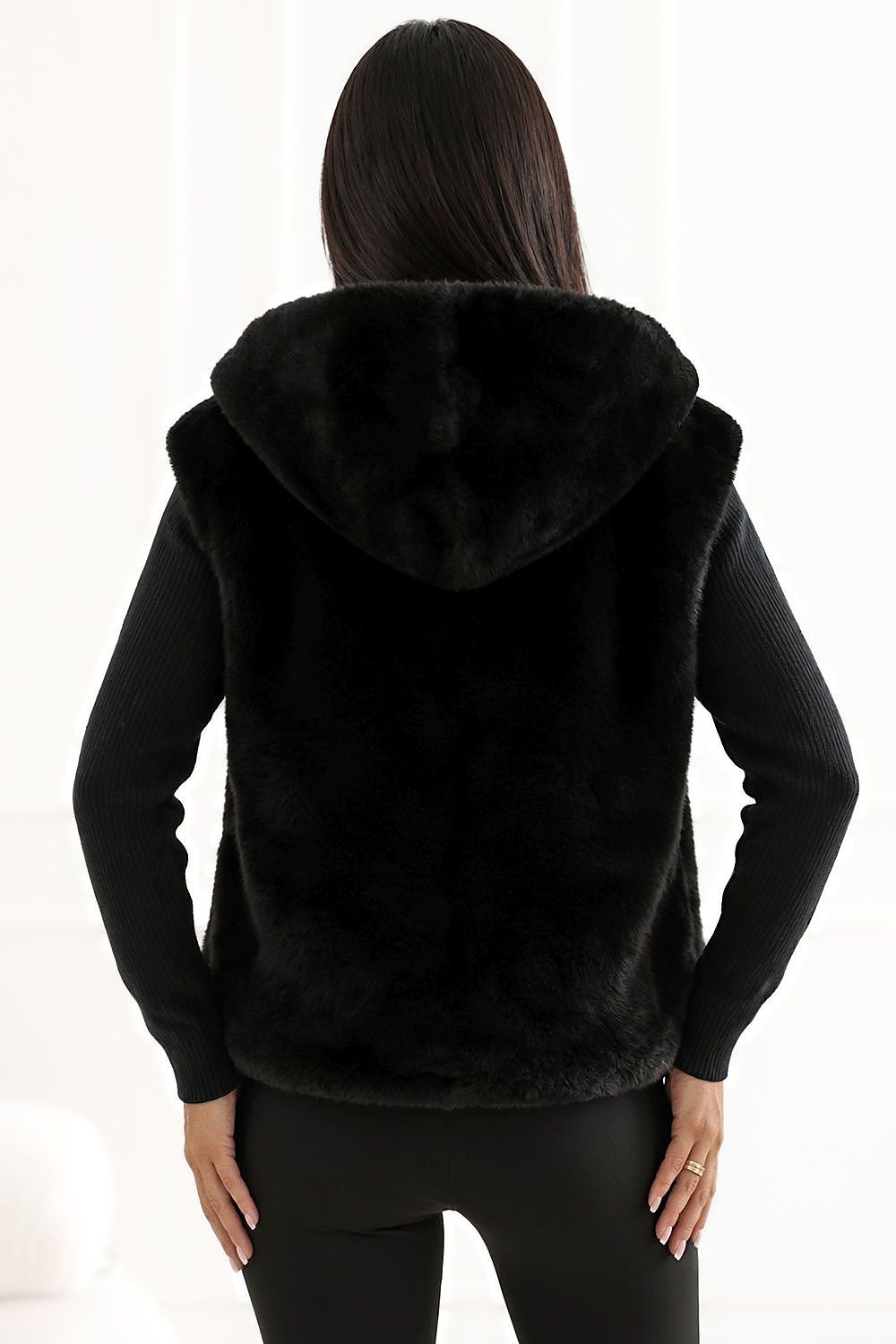 Midnight Cocoon Hooded Textured Vest – Black — product photograph