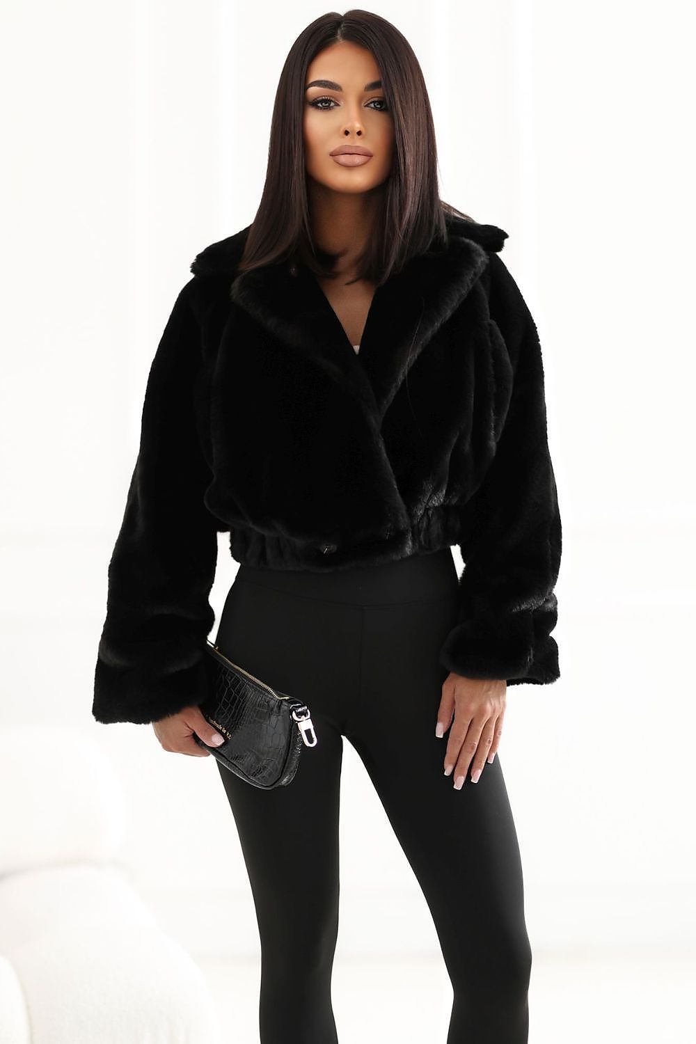 Midnight Arrival Plush Double-Breasted Jacket – Black — product photograph