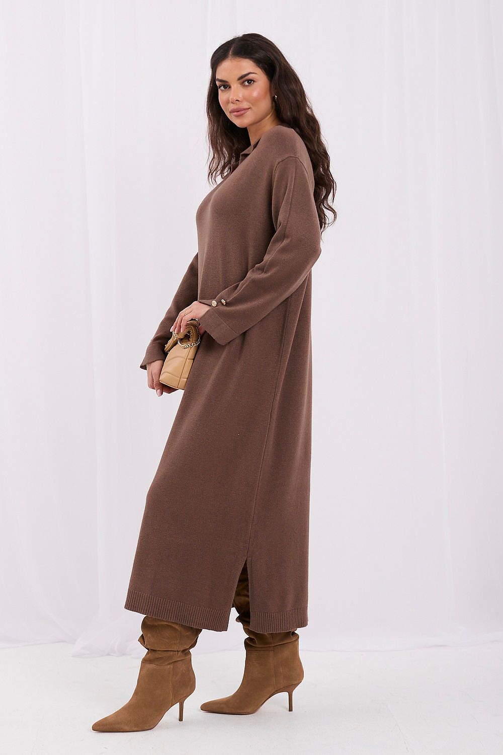 Roasted Hour Oversized Knit Midi Dress – Brown — view 2