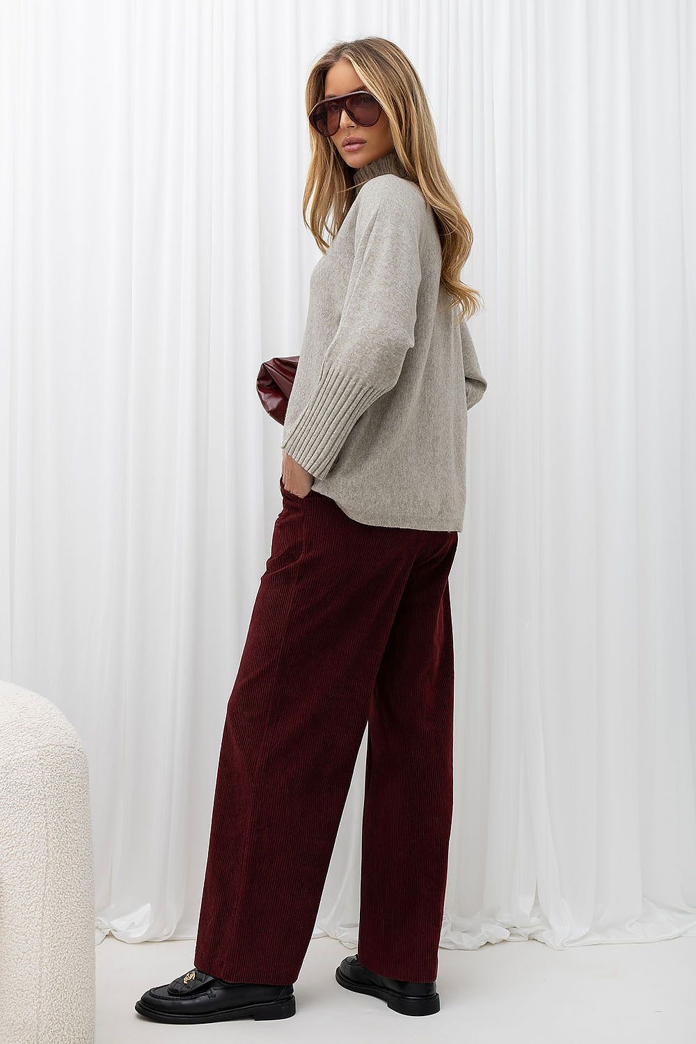Crimson Groove Pleated Wide-Leg Corduroy Pants — view 2