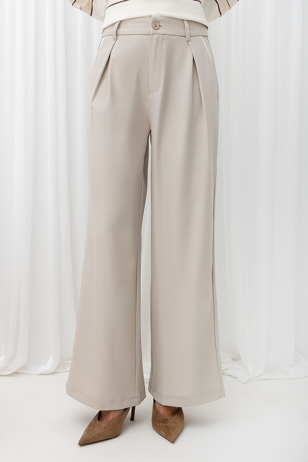 Pale Horizon High-Waist Wide-Leg Pants – Beige — view 1