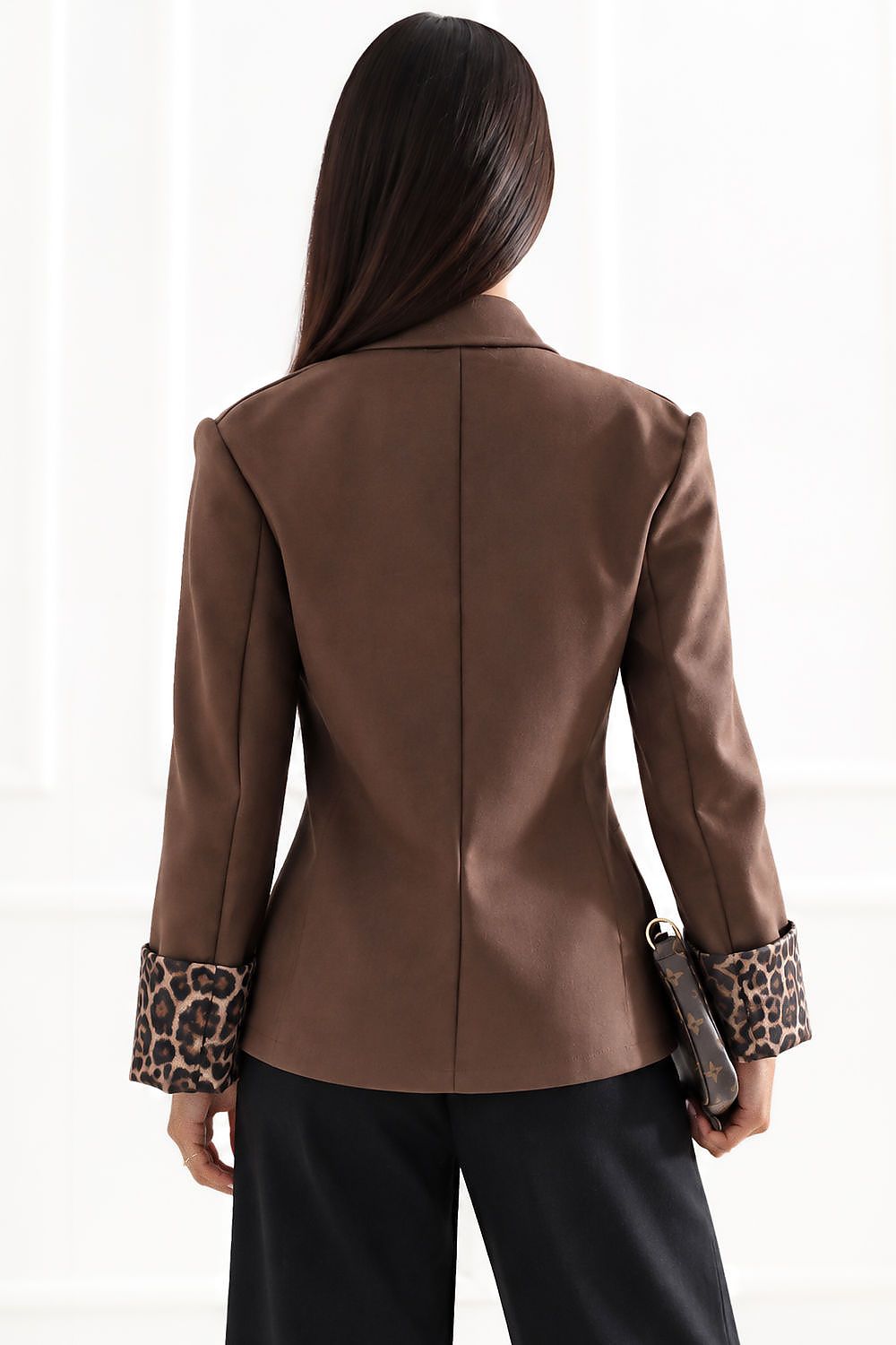 Brown Regiment Shoulder-Pad Open-Front Jacket in brown, product view 3