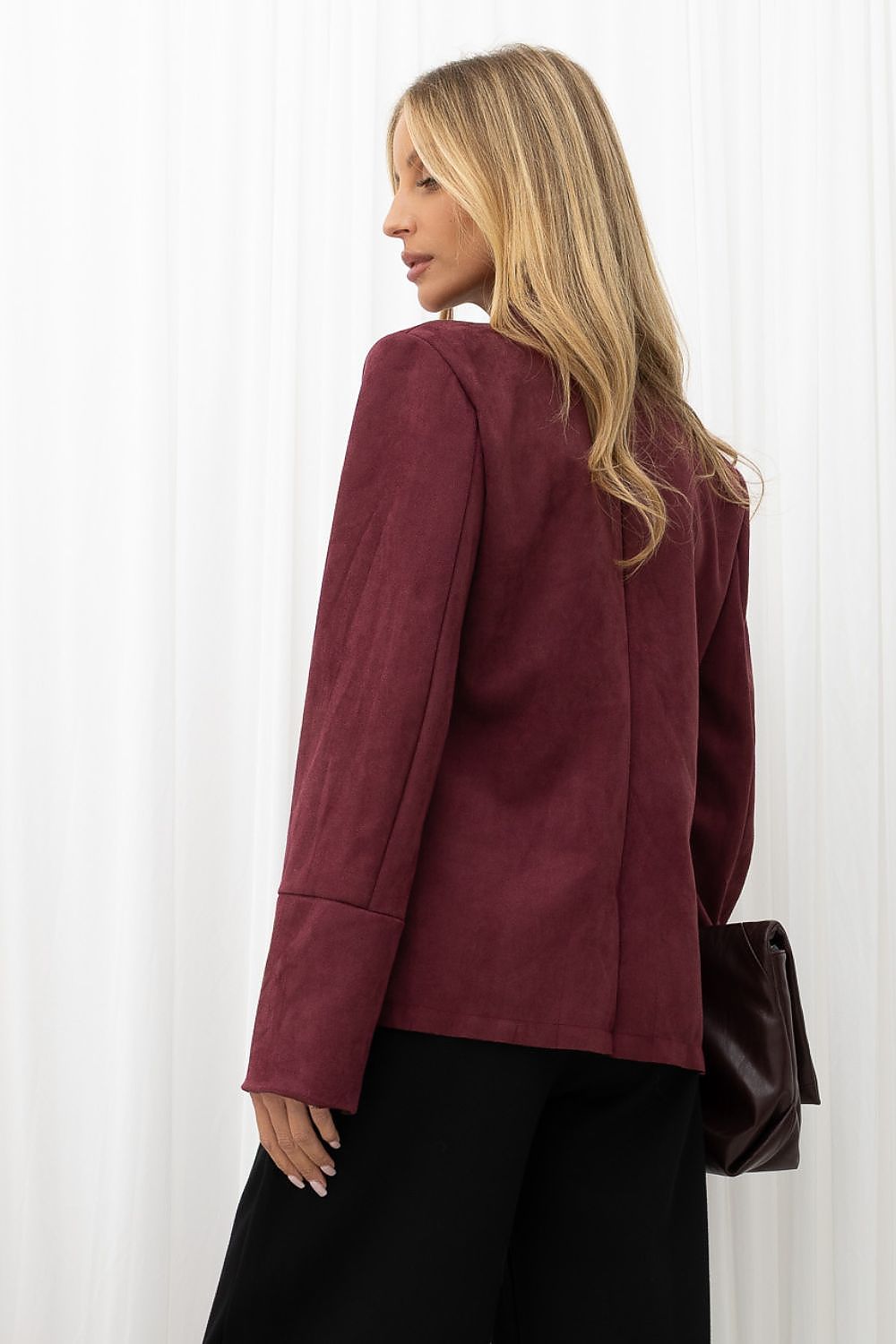 Scarlet Command Shoulder-Pad Open-Front Jacket in red, product view 4