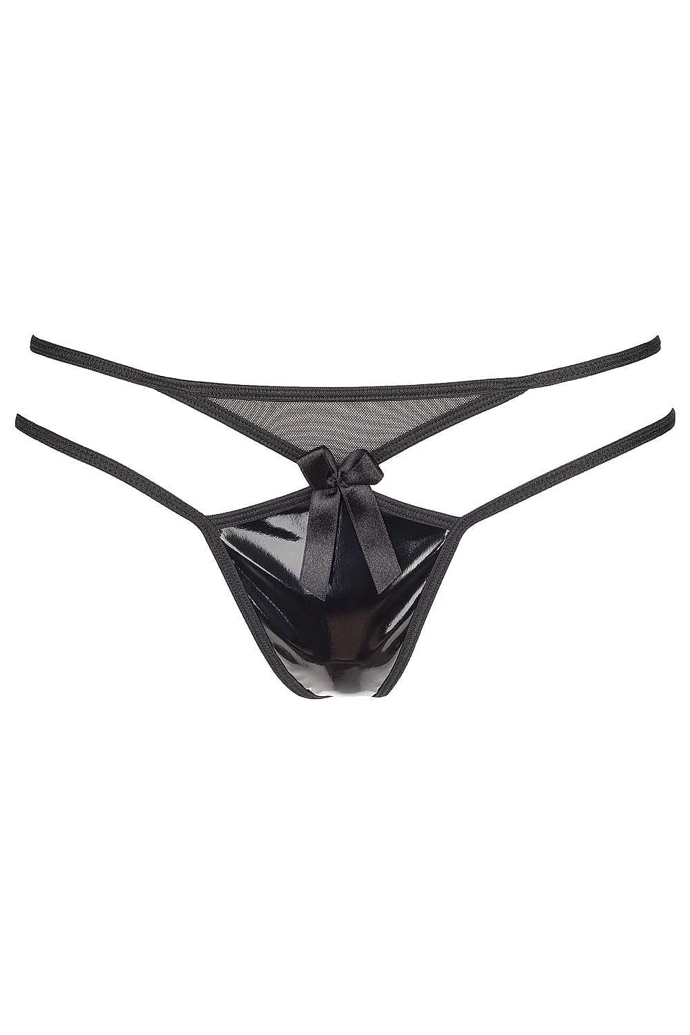 Axami Tempting Noir Thong - Dazzling Glittering Fabric and Delicate Mesh with Charming Bows by Axami