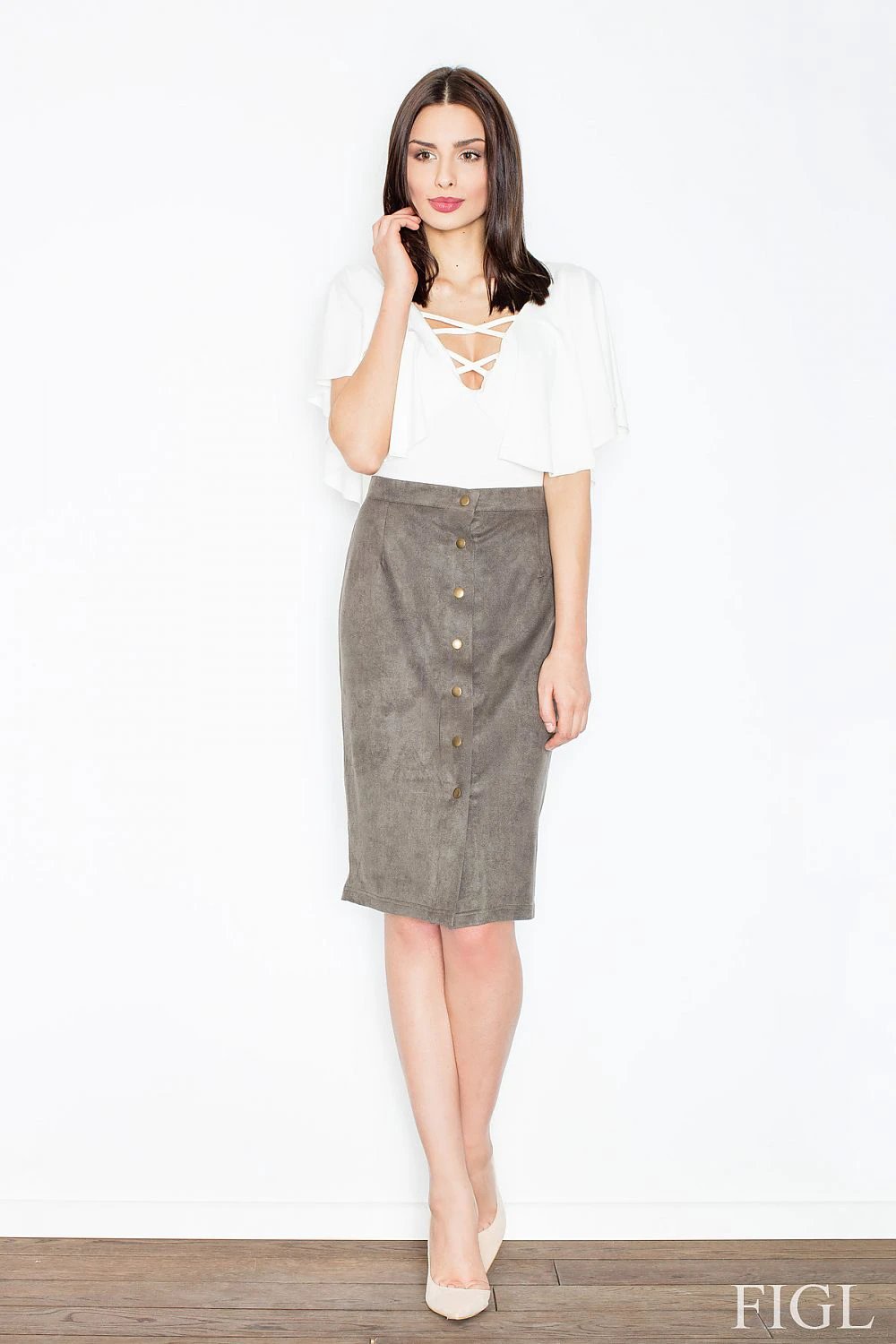 Figl Women's Elegant Suede Pencil Skirt Model 52614 - Soft Touch Material and Comfortable Versatile Fit by Figl