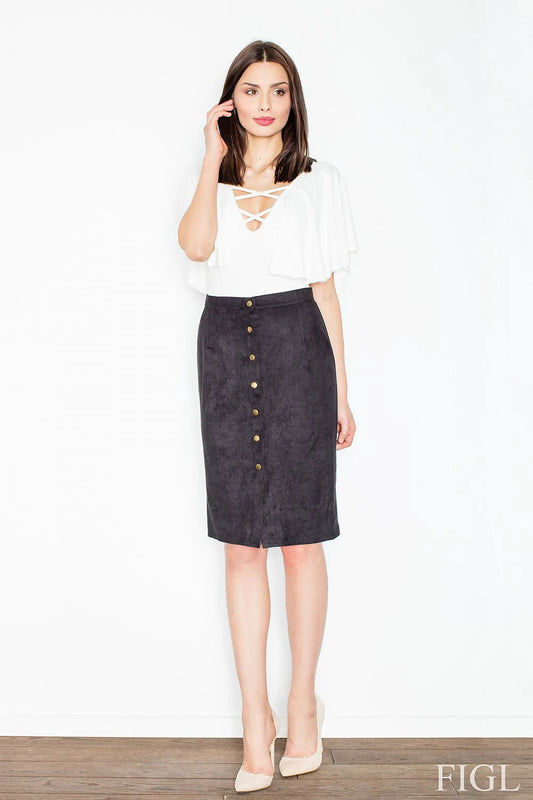 Figl Women's Elegant Suede Pencil Skirt Model 52614 - Soft Touch Material and Comfortable Versatile Fit by Figl