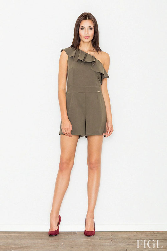 Figl One-Shoulder Overalls Model 60174 - Stylish Summer Knitted Fabric with Frill Design by Figl