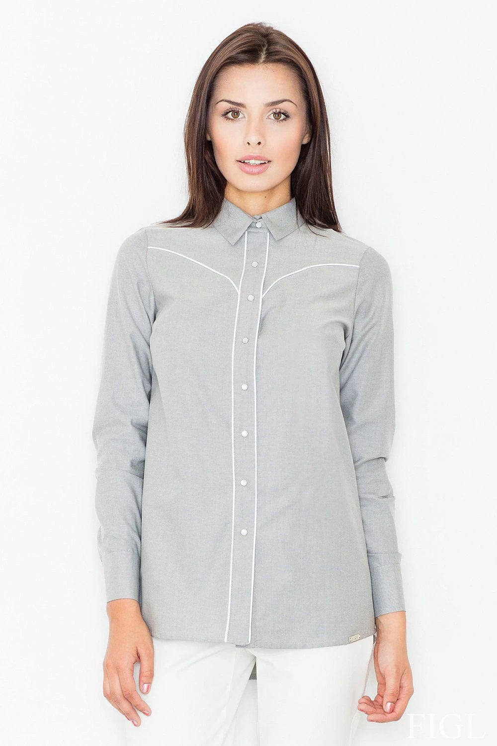 Figl Women's Long Sleeve Button-Down Shirt Model 61516 - Made with 70 Percent Cotton for Comfort and Breathability by Figl