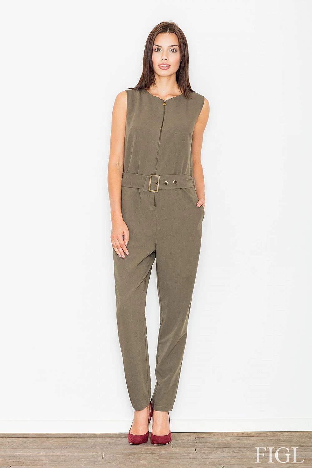 Figl Women's Sleeveless Overalls With Zipper And Buckle Belt - Comfortable Fit For Various Sizes by Figl
