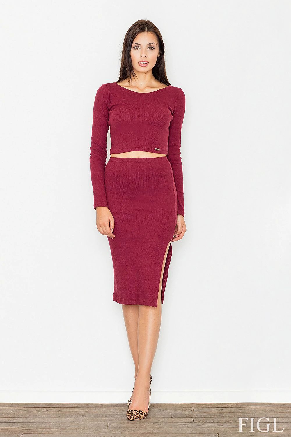Figl Women's Long Sleeve Knit Top and Pencil Skirt Set - Comfortable Cotton Blend with Side Slit Design for Versatile Outfits by Figl