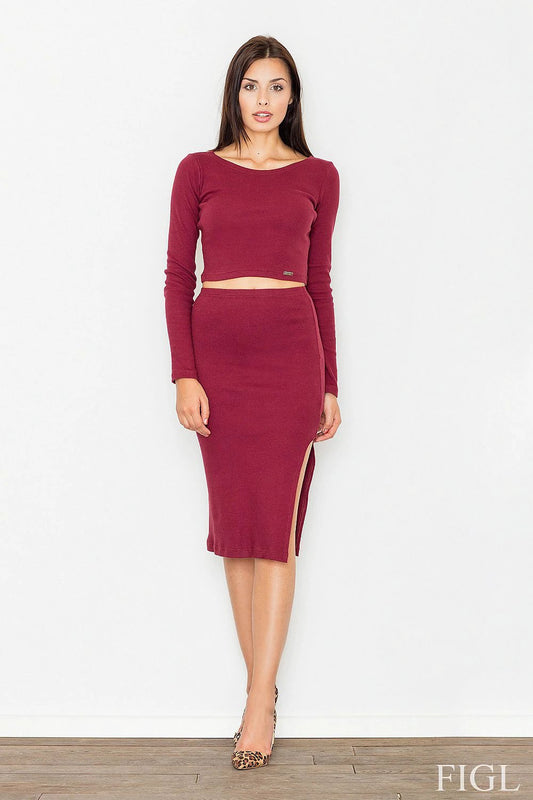 Figl Women's Long Sleeve Knit Top and Pencil Skirt Set - Comfortable Cotton Blend with Side Slit Design for Versatile Outfits by Figl