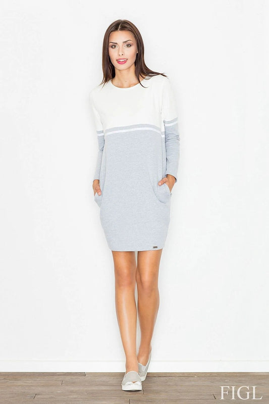 Figl Daydress Model 62977 - Stylish Soft Cotton Dress with Round Neckline and Side Pockets by Figl