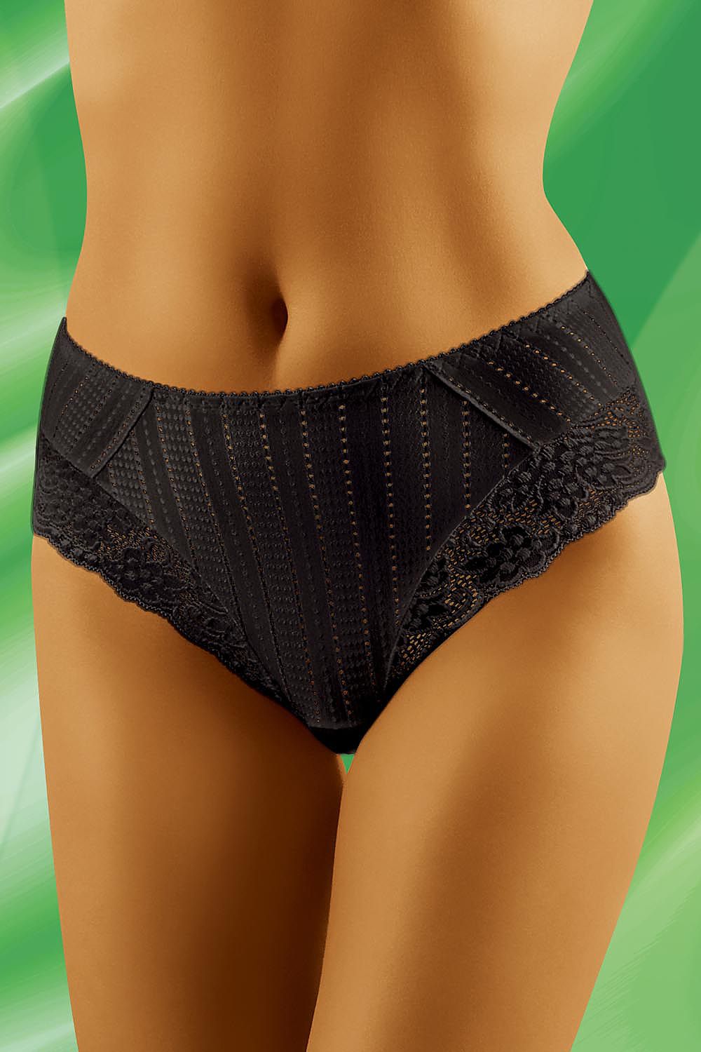 Striped Mosaic Lace-Trim Briefs – Black