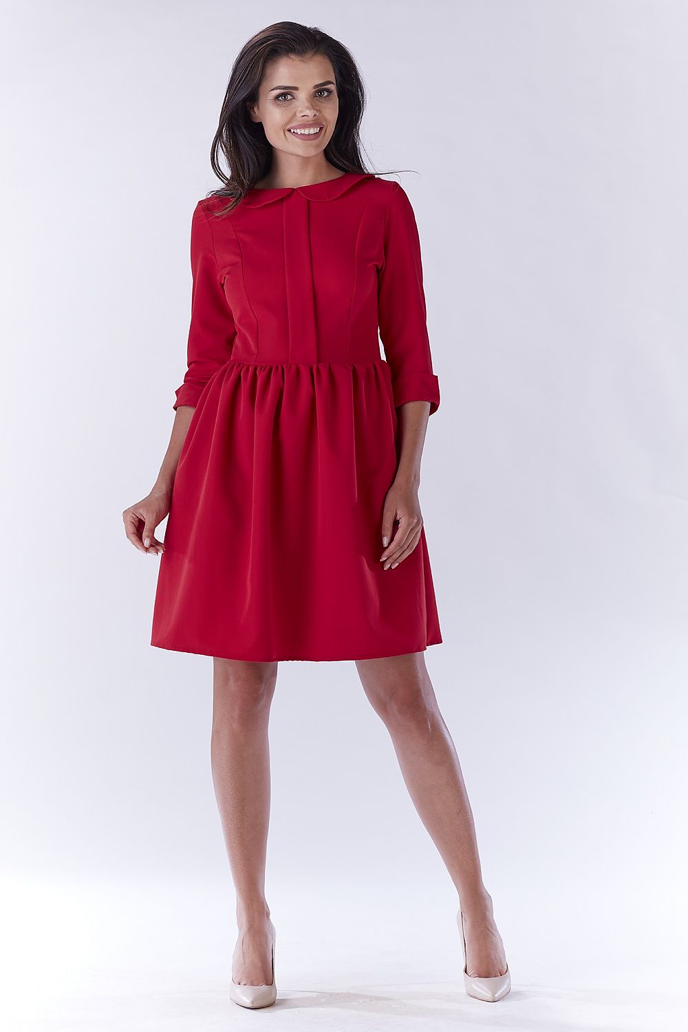 Decorative-Collar Three-Quarter Sleeve Dress