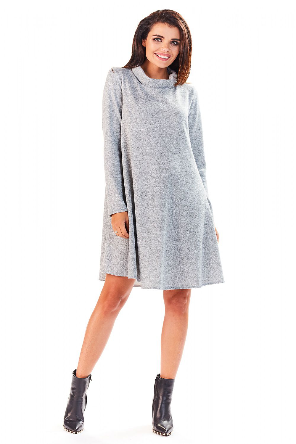 Long-Sleeve Turtleneck Flared Dress