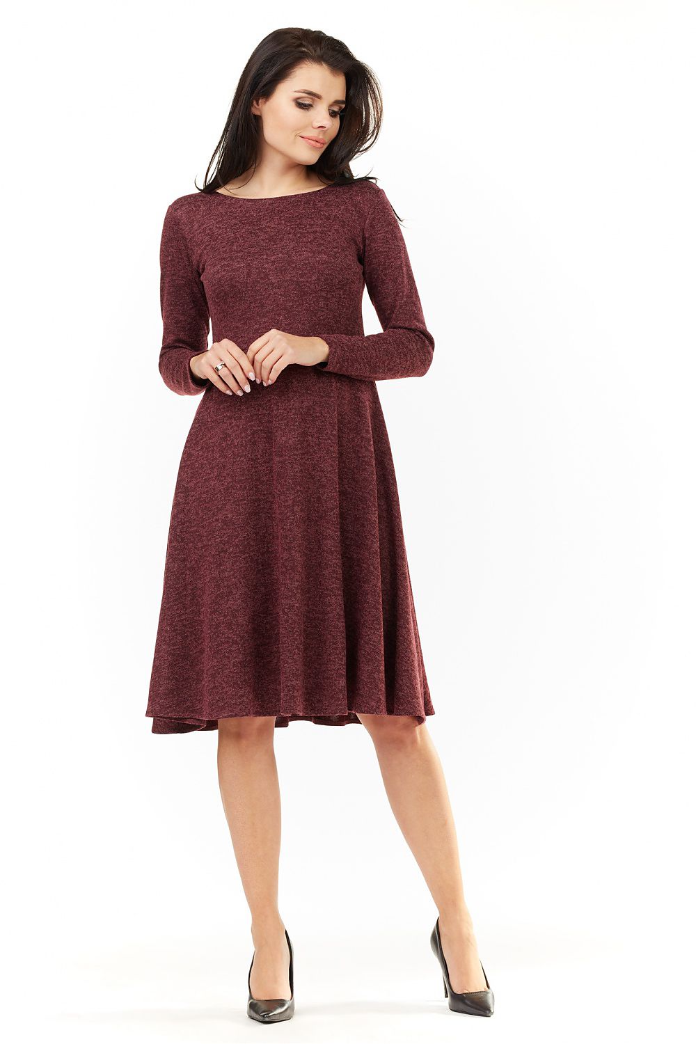 Long-Sleeve Flared Knit Dress