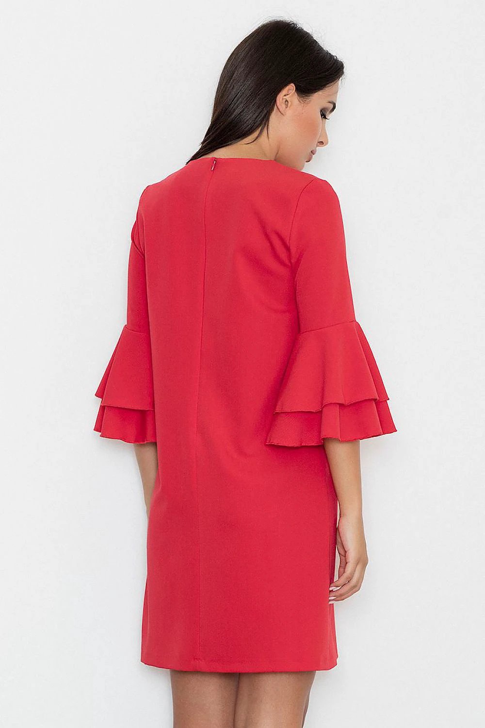 Figl Daydress Model 111074 - Elegant Loose-Fitting Dress with Frill Sleeves and Back Zip by Figl