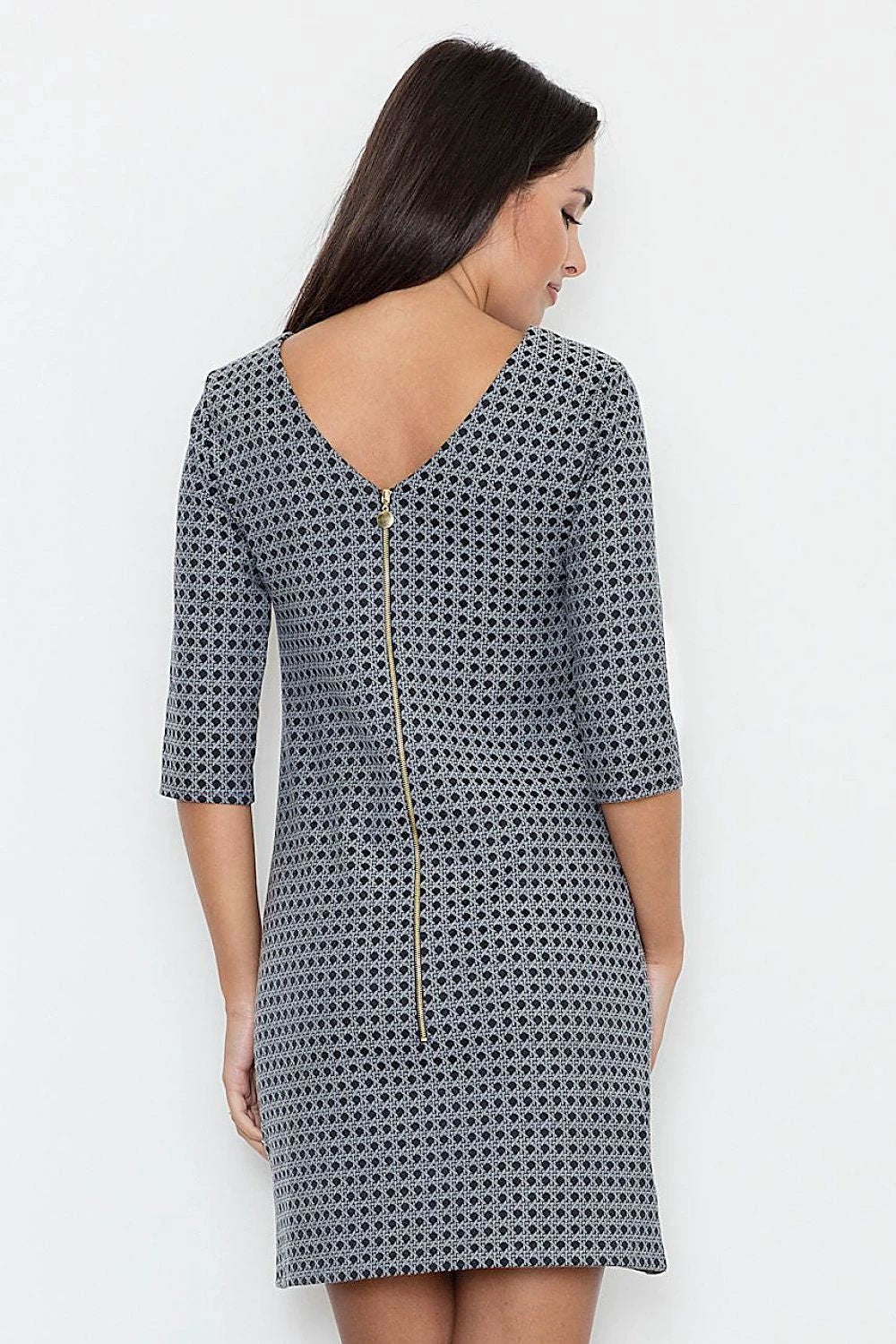 Figl Daydress Model 52589 - Women's Classic 3/4 Sleeve Dress with Gold Zip and Slit Detail by Figl