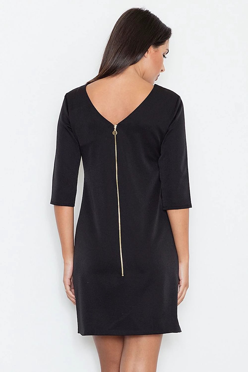 Figl Women's Daydress Model 52590 - Classic 3/4 Sleeve with Decorative Front Slit and Gold Back Zip by Figl