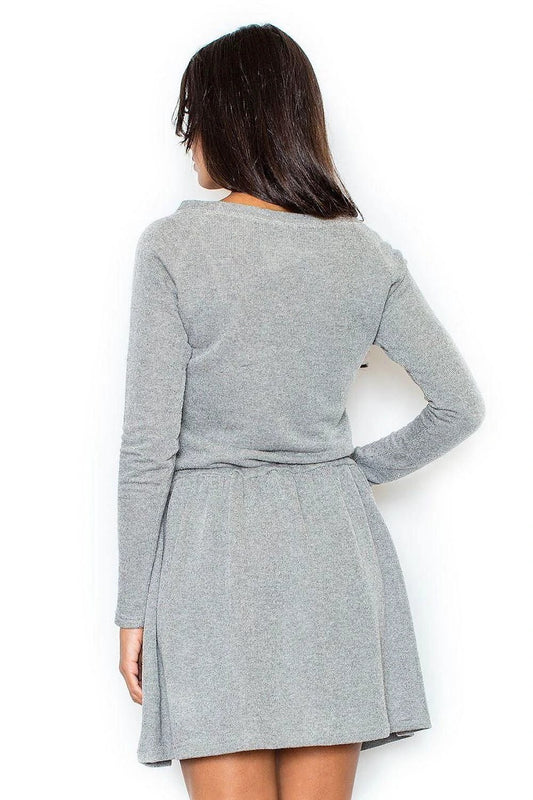 Figl Daydress Model 44260 - Comfortable Long-Sleeved Airy Cotton Dress with Flared Bottom and Waist Tie by Figl