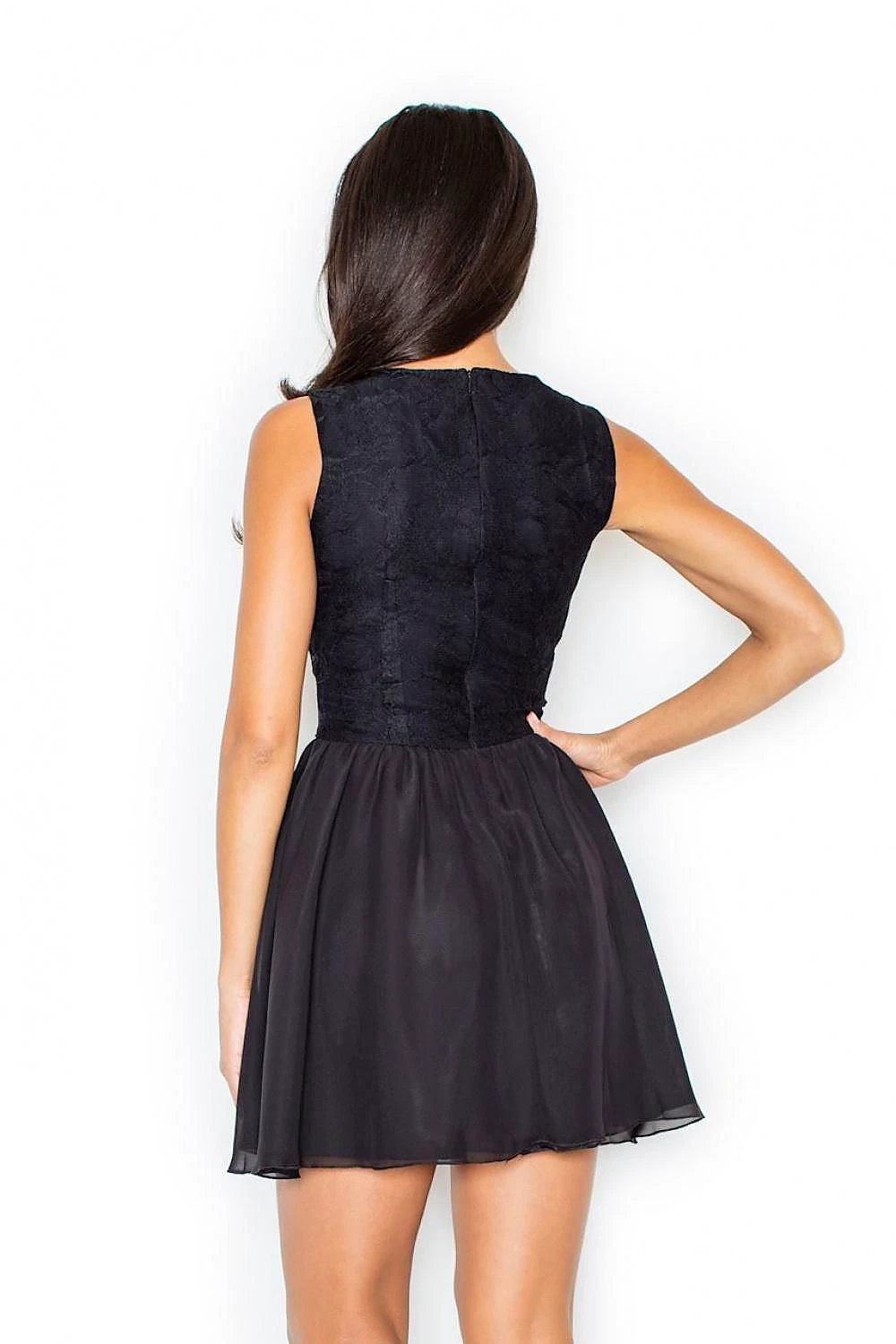 Figl Women's Short Dress Model 111742 - Sleeveless Semi-Sheer Lace-Trimmed Waist-Cut Design for Comfort and Style by Figl