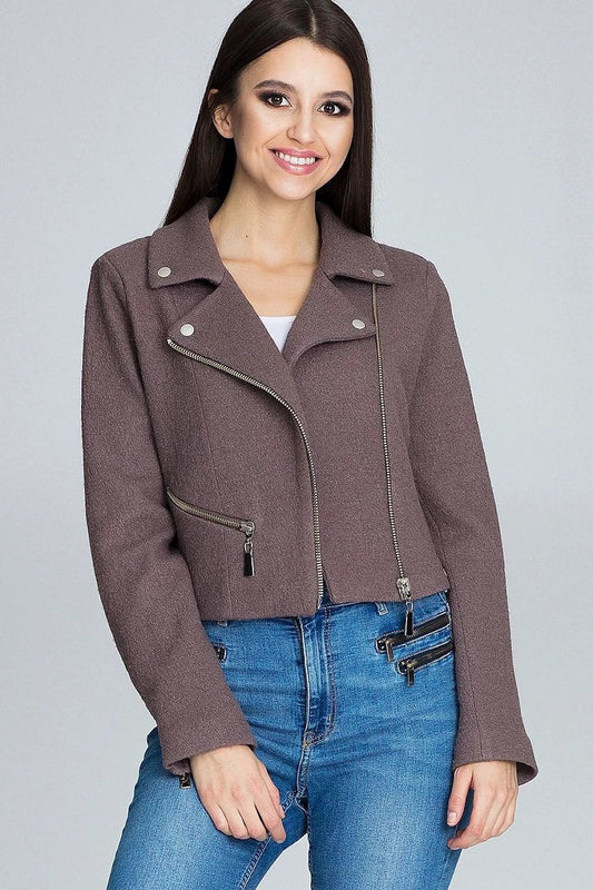 Figl Jacket Model 116252 - Stylish Ramoneska Zipped Design with Wool Blend Lining by Figl